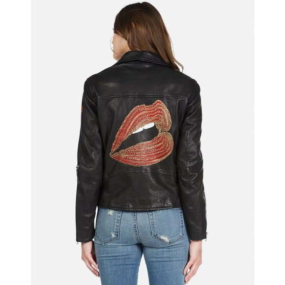 Lauren Moshi Jackets & Blazers - Y-4. Lauren Moshi Posey Gold Chain Lip Leather Jacket Black Small